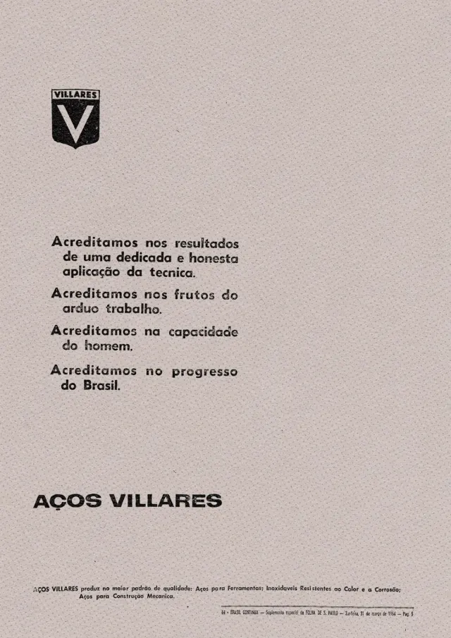 Anúncio publicado no dia 31 de março de 1964 corroborando o golpe