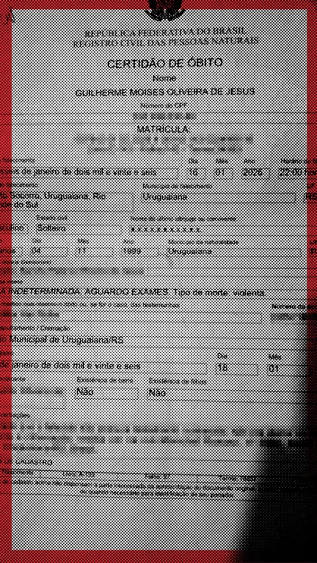 Certidão de óbito de Guilherme registra 