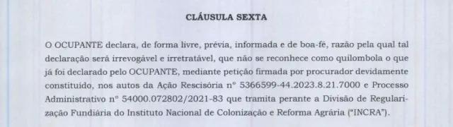 Reprodução de trecho do contrato