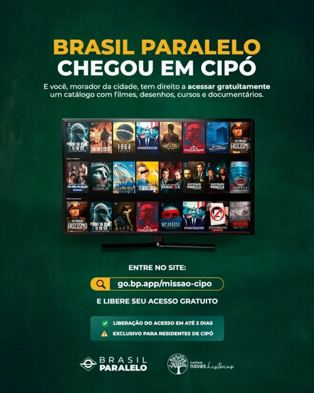 Anúncio da parceria entre o Instituto Novas Histórias e a produtora Brasil Paralelo